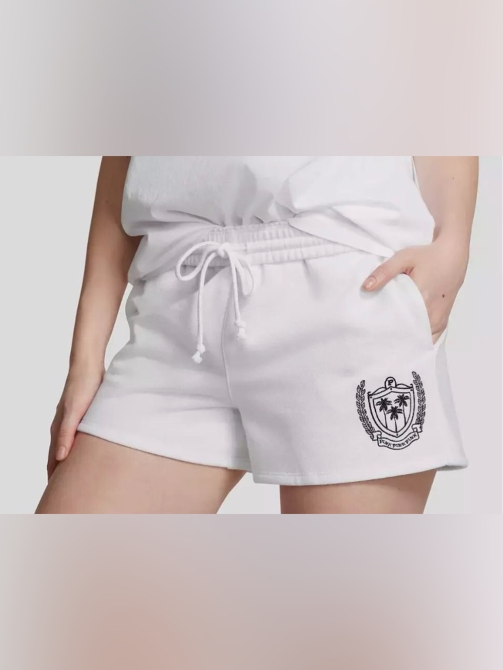 VS Pink White IVY Fleece Sweat Shorts
